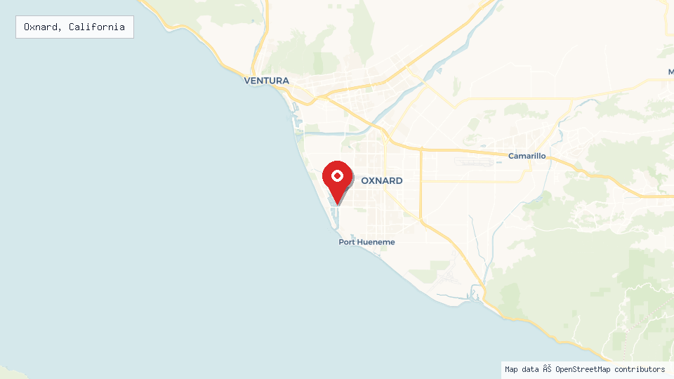 Street map of Oxnard, California with location pin