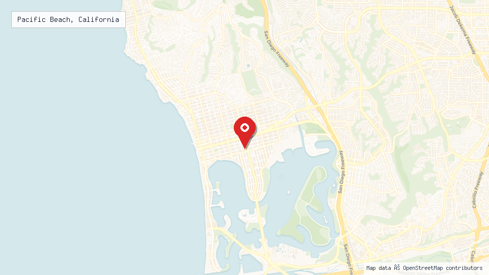 Street map of Pacific Beach, California with location pin