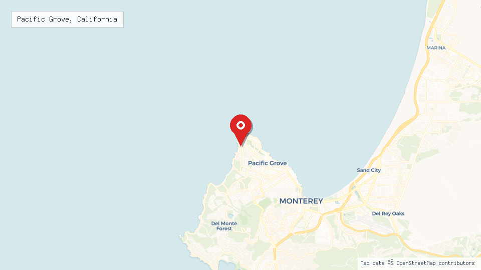 Street map of Pacific Grove, California with location pin