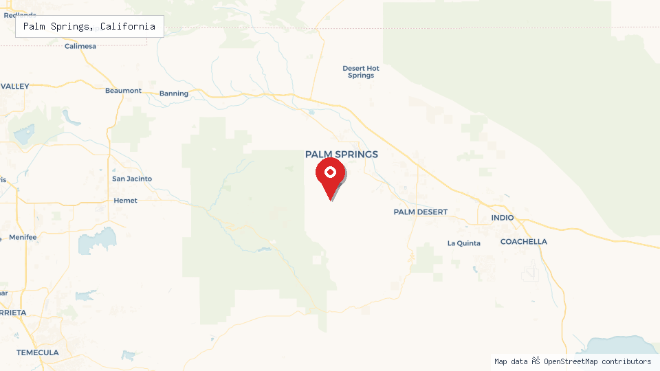 Street map of Palm Springs, California with location pin