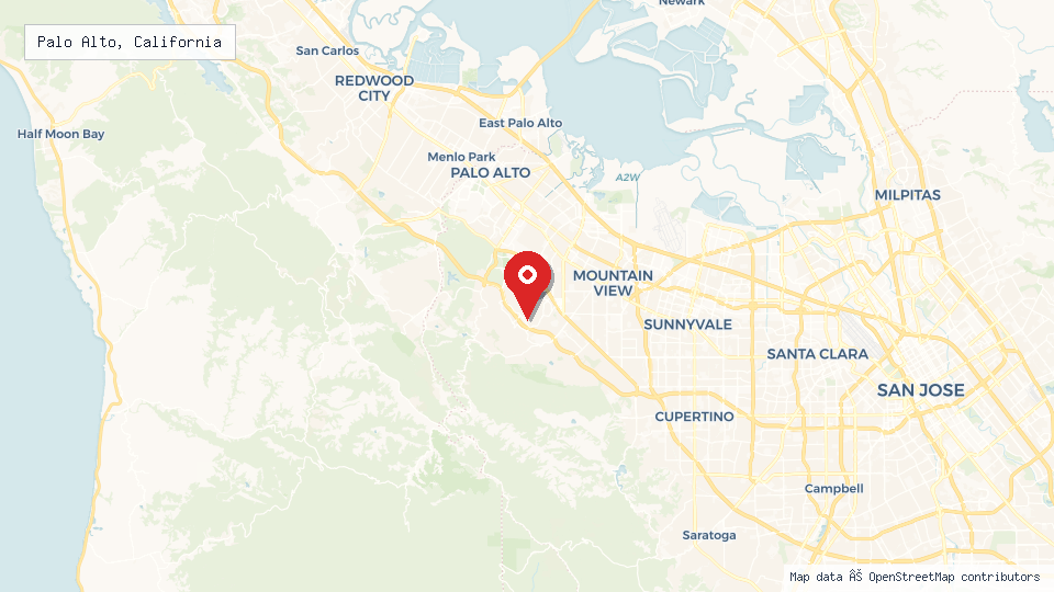 Street map of Palo Alto, California with location pin