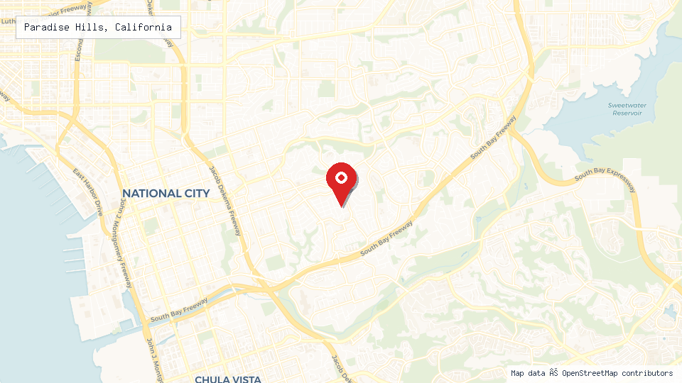 Street map of Paradise Hills, California with location pin