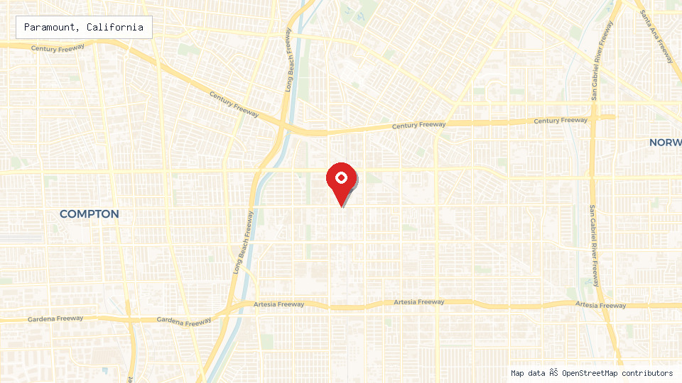 Street map of Paramount, California with location pin