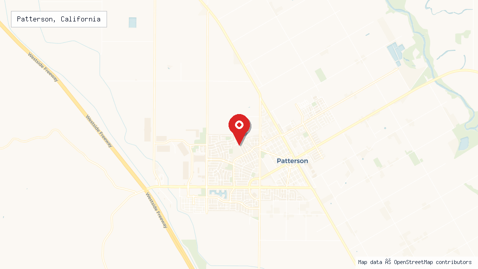 Street map of Patterson, California with location pin