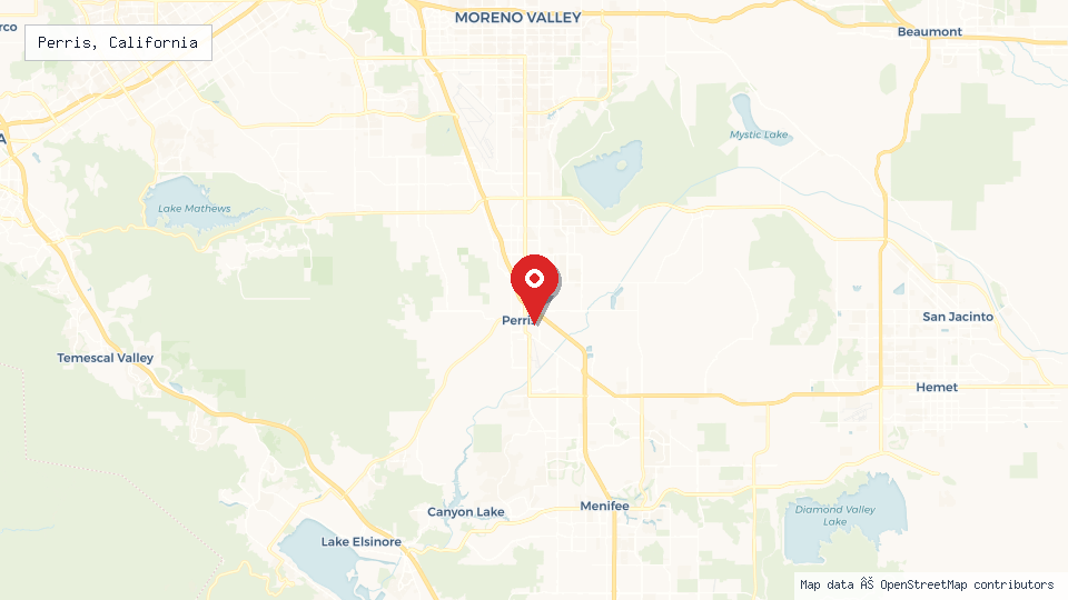 Street map of Perris, California with location pin