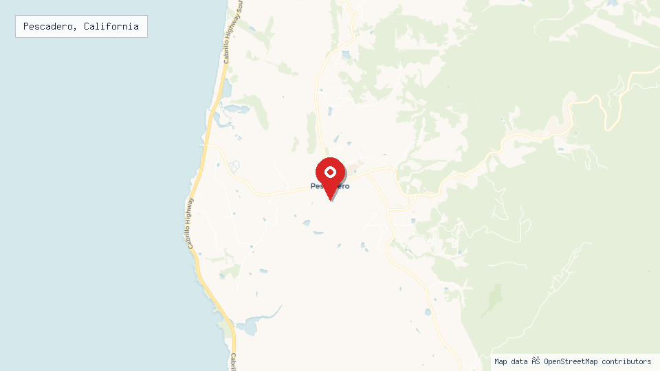 Street map of Pescadero, California with location pin