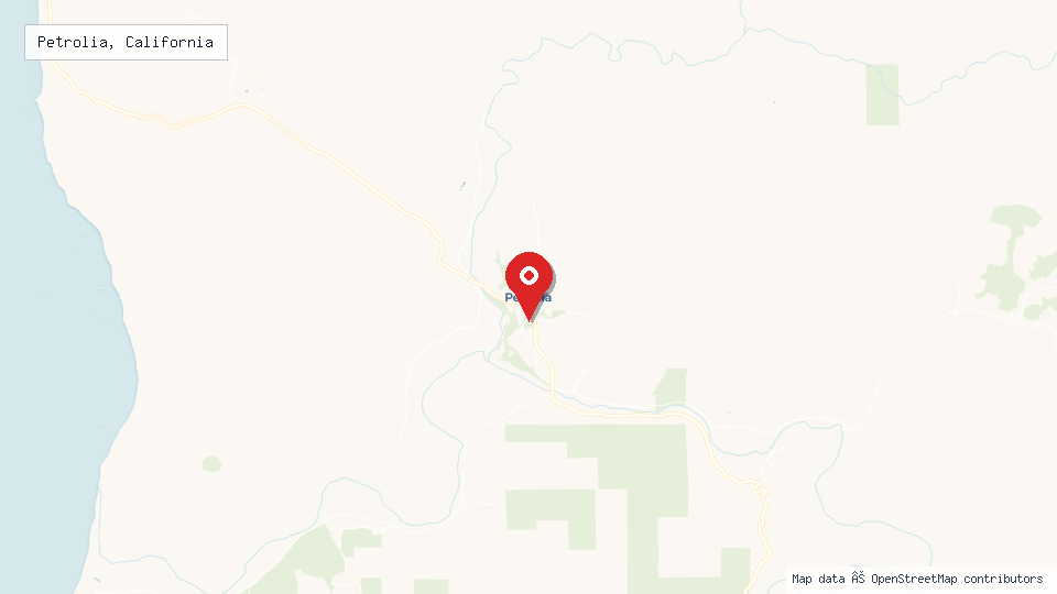 Street map of Petrolia, California with location pin