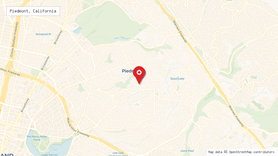 Street map of Piedmont, California with location pin