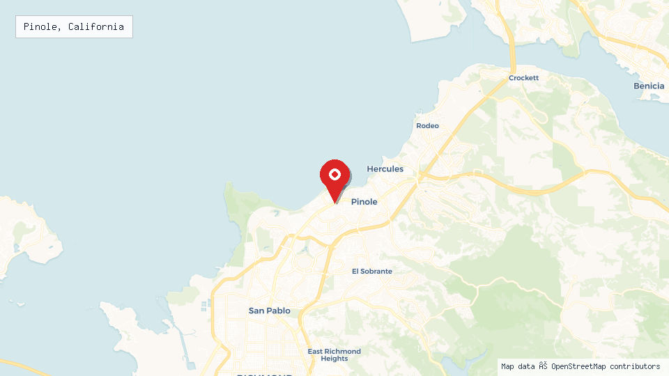 Street map of Pinole, California with location pin