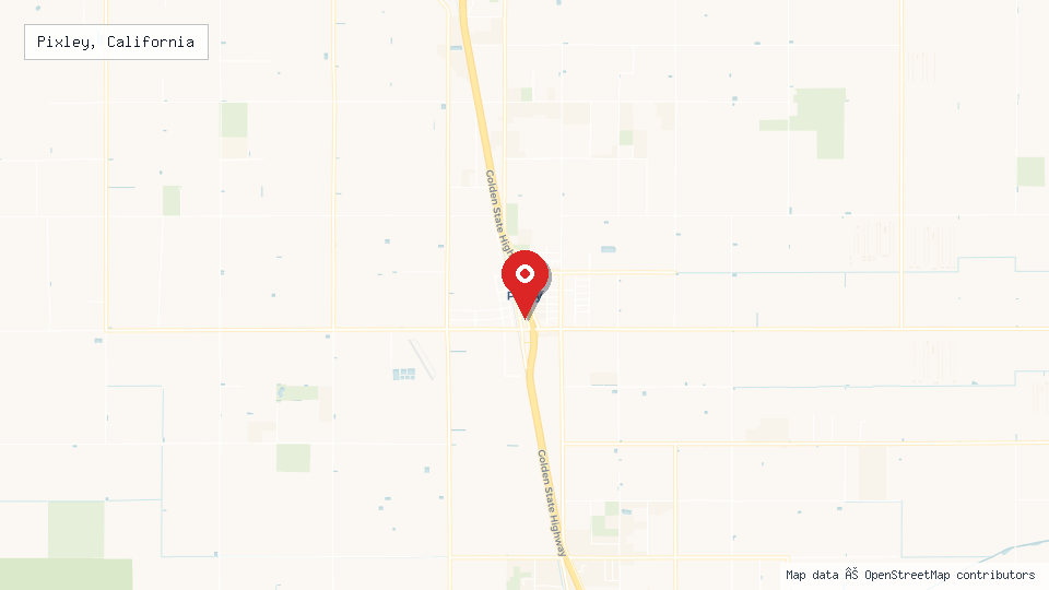Street map of Pixley, California with location pin