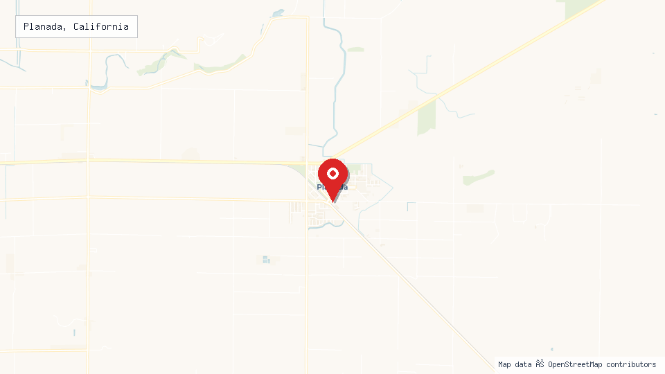 Street map of Planada, California with location pin