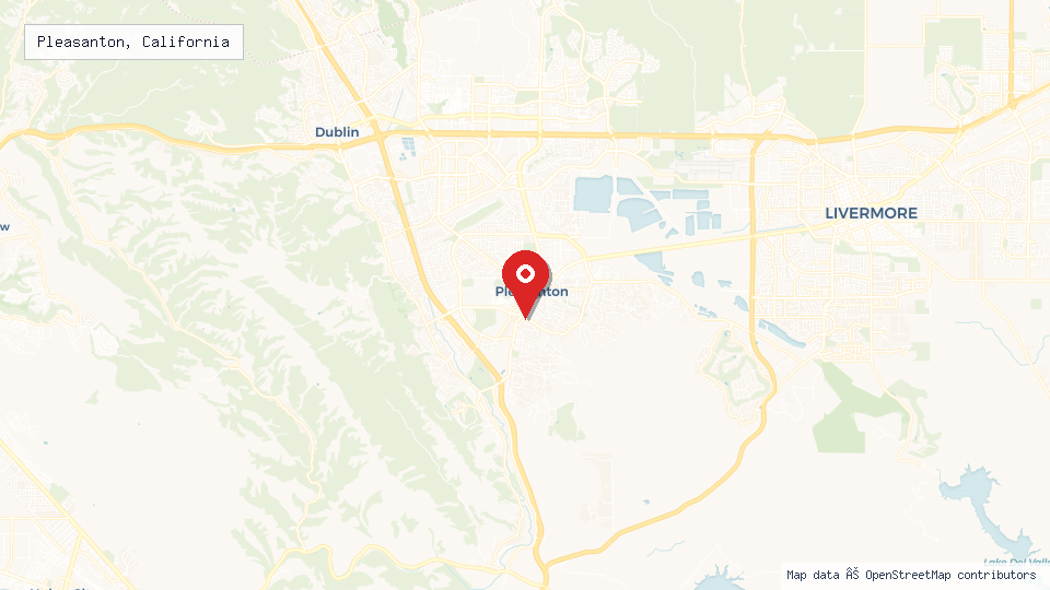 Street map of Pleasanton, California with location pin