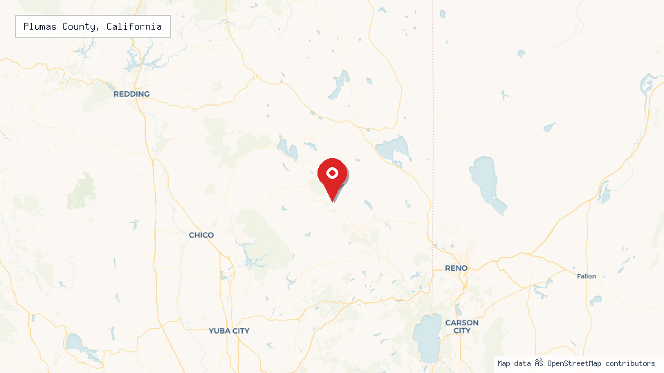 Street map of Plumas County, California with location pin