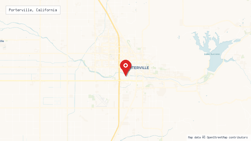 Street map of Porterville, California with location pin