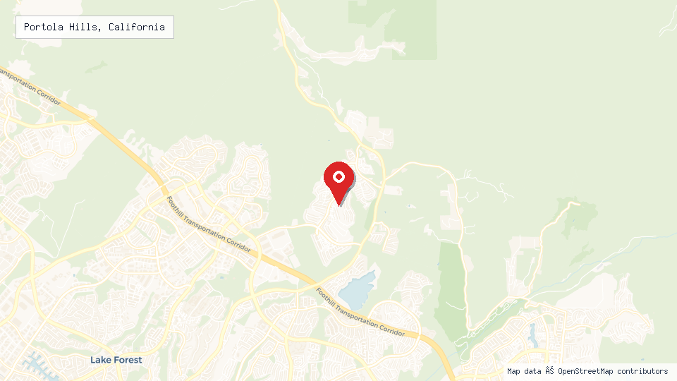 Street map of Portola Hills, California with location pin