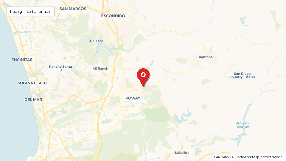 Street map of Poway, California with location pin