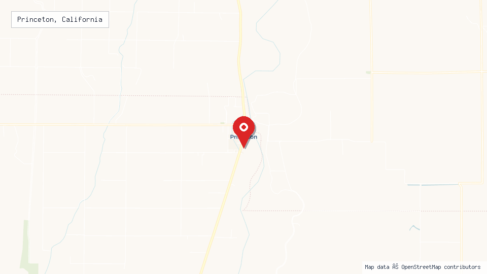 Street map of Princeton, California with location pin