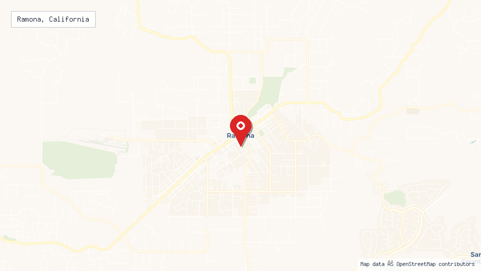 Street map of Ramona, California with location pin