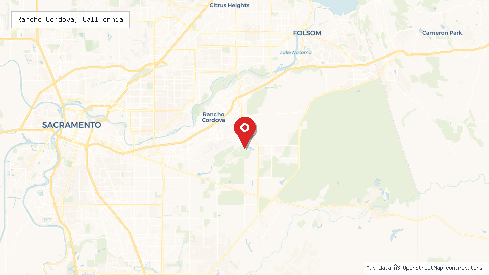 Street map of Rancho Cordova, California with location pin