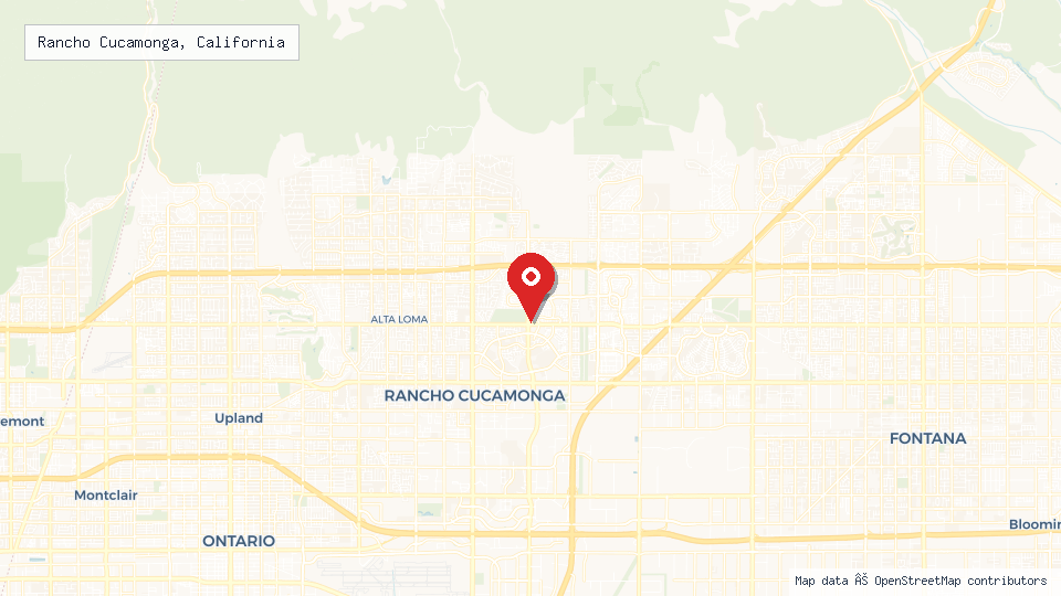 Street map of Rancho Cucamonga, California with location pin