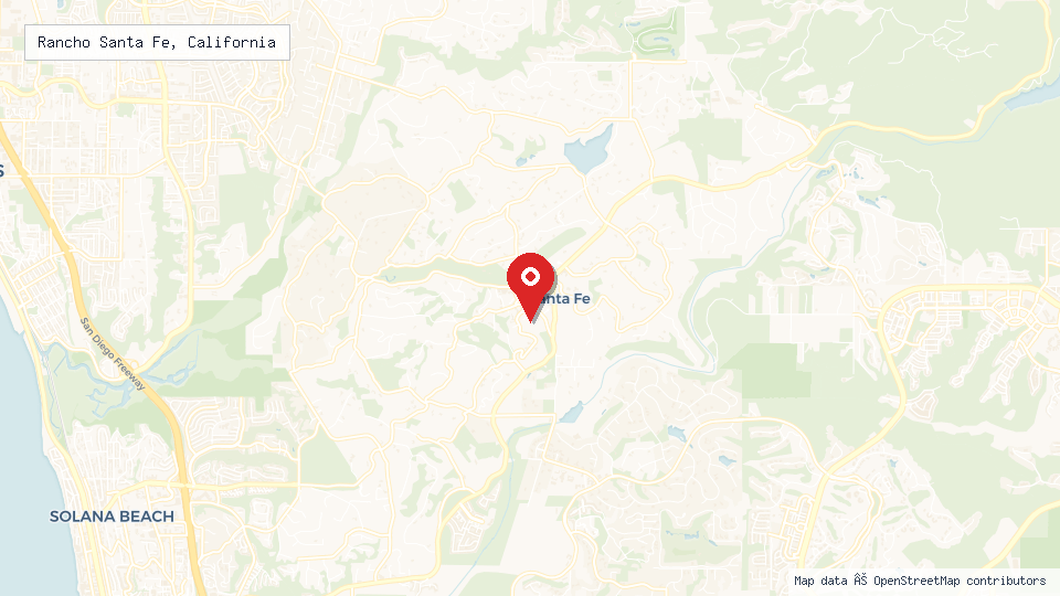Street map of Rancho Santa Fe, California with location pin