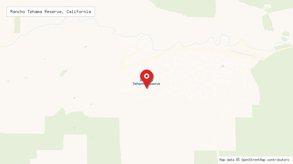 Street map of Rancho Tehama Reserve, California with location pin