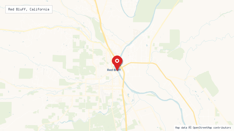 Street map of Red Bluff, California with location pin