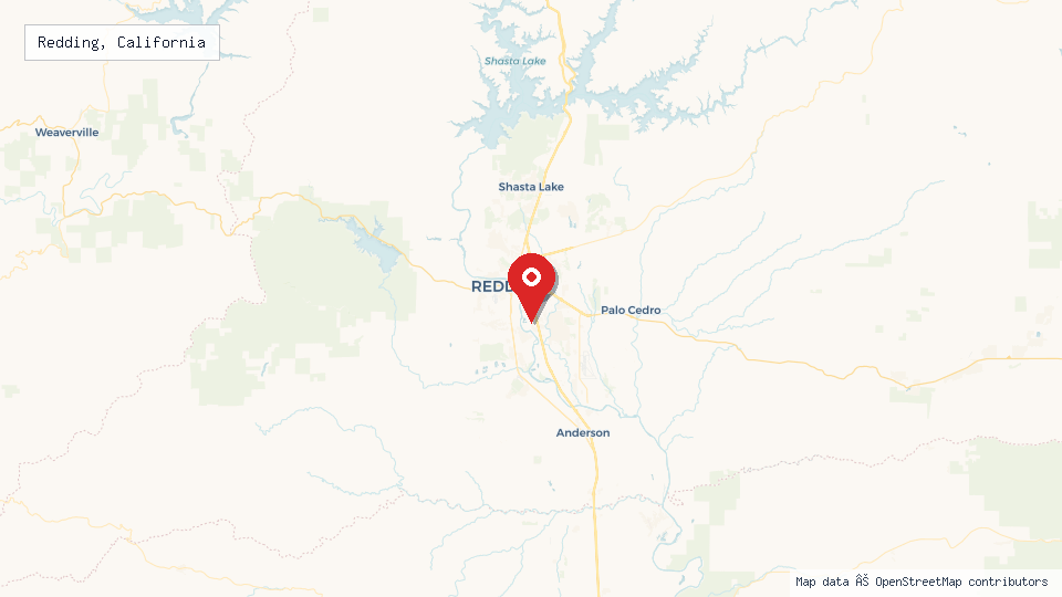 Street map of Redding, California with location pin