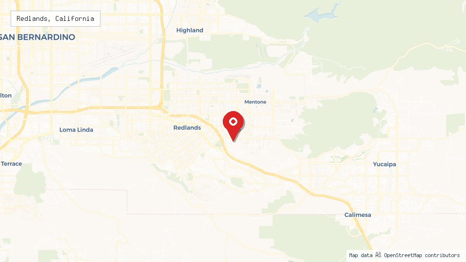 Street map of Redlands, California with location pin