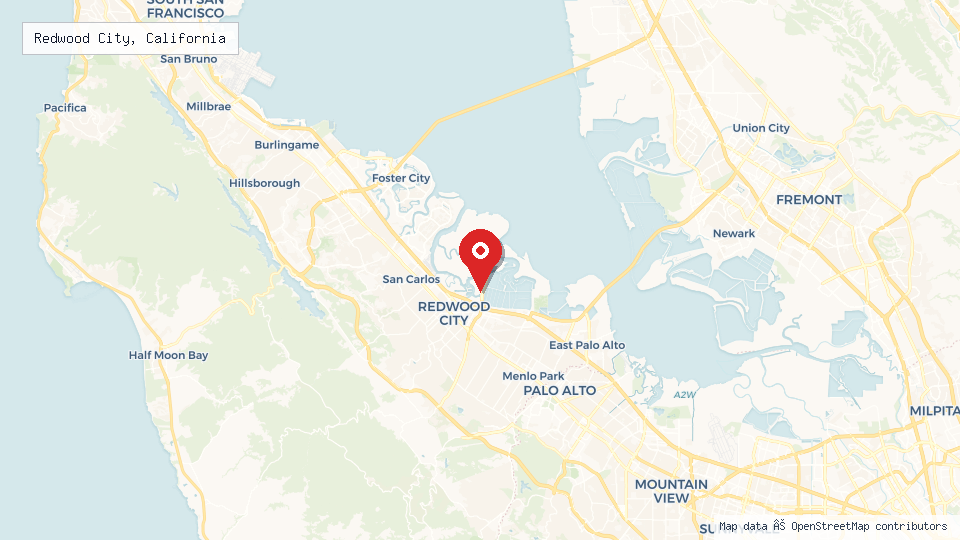 Street map of Redwood City, California with location pin