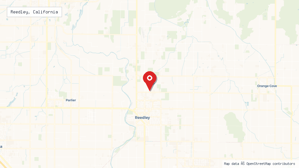 Street map of Reedley, California with location pin
