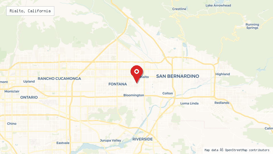 Street map of Rialto, California with location pin