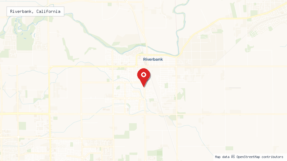 Street map of Riverbank, California with location pin