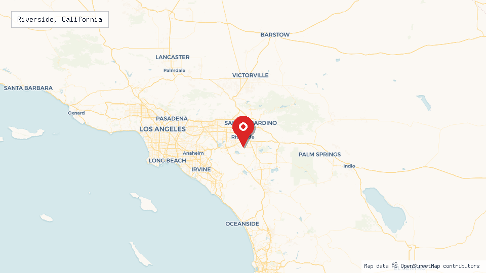 Street map of Riverside, California with location pin