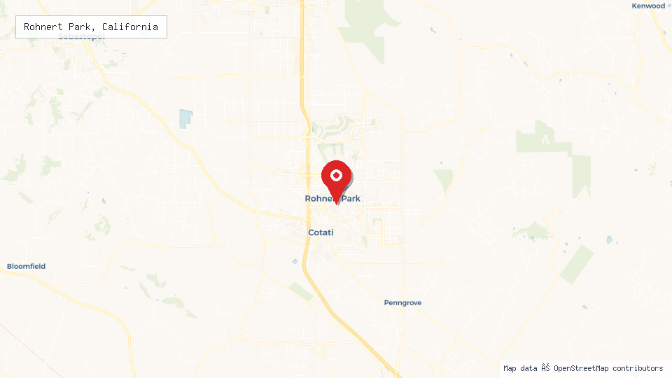 Street map of Rohnert Park, California with location pin