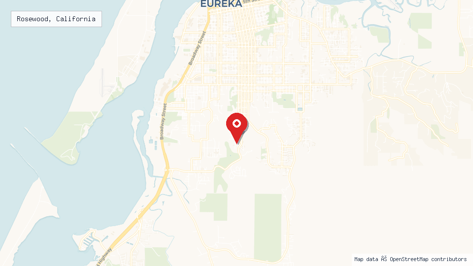 Street map of Rosewood, California with location pin