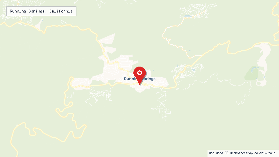 Street map of Running Springs, California with location pin