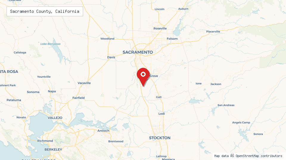 Street map of Sacramento County, California with location pin