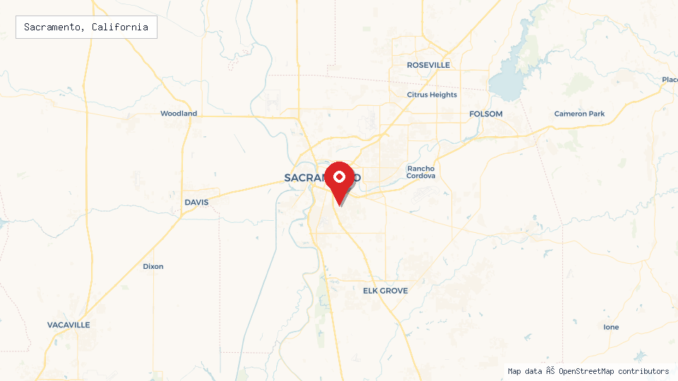 Street map of Sacramento, California with location pin