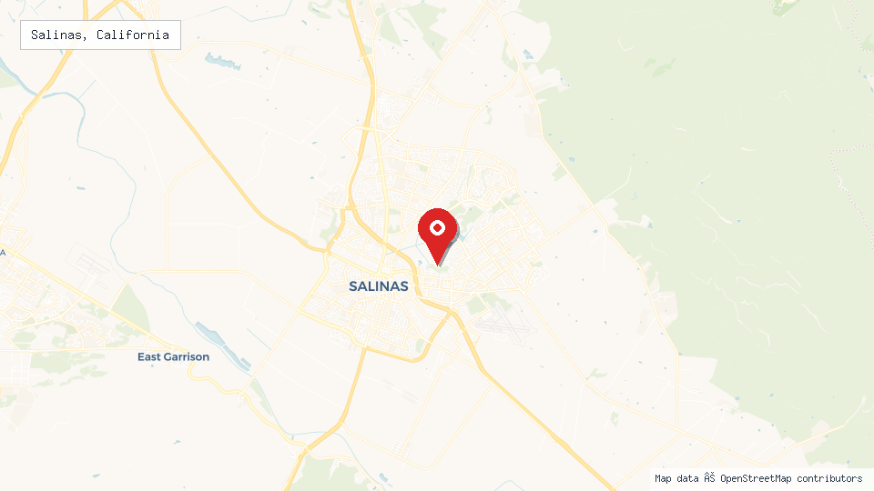 Street map of Salinas, California with location pin