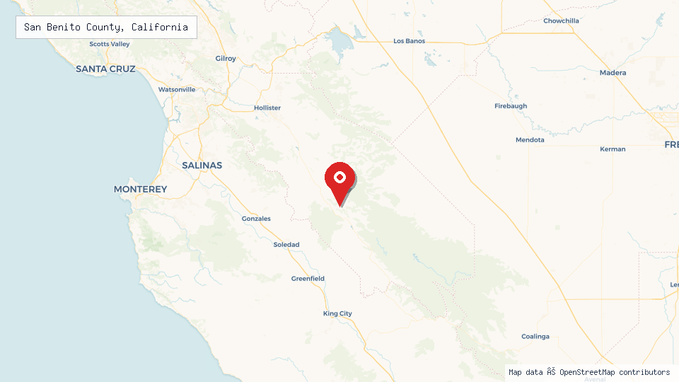 Street map of San Benito County, California with location pin