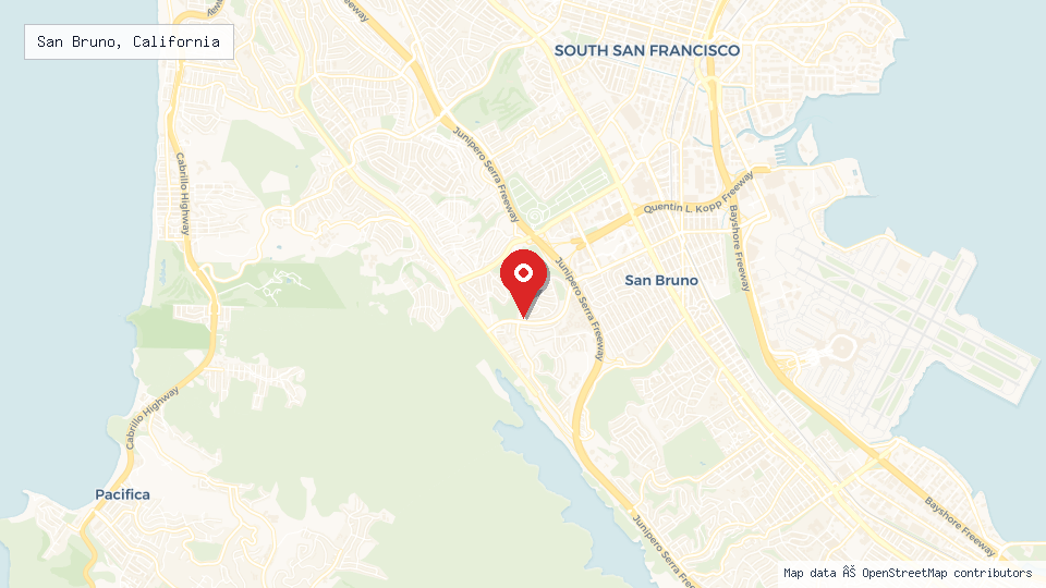 Street map of San Bruno, California with location pin