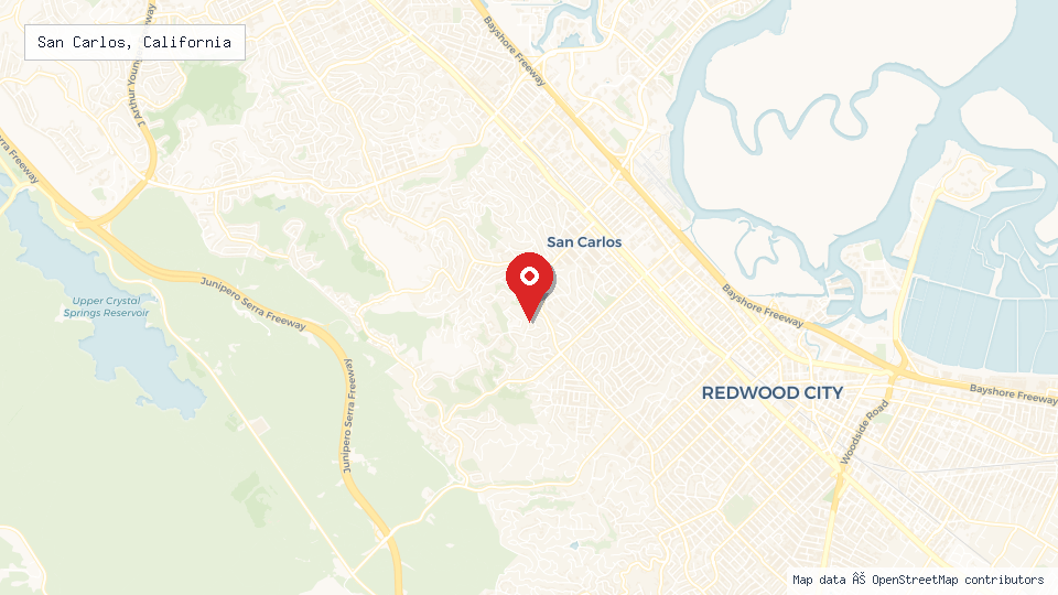 Street map of San Carlos, California with location pin