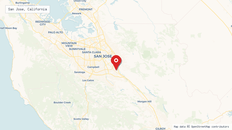 Street map of San Jose, California with location pin