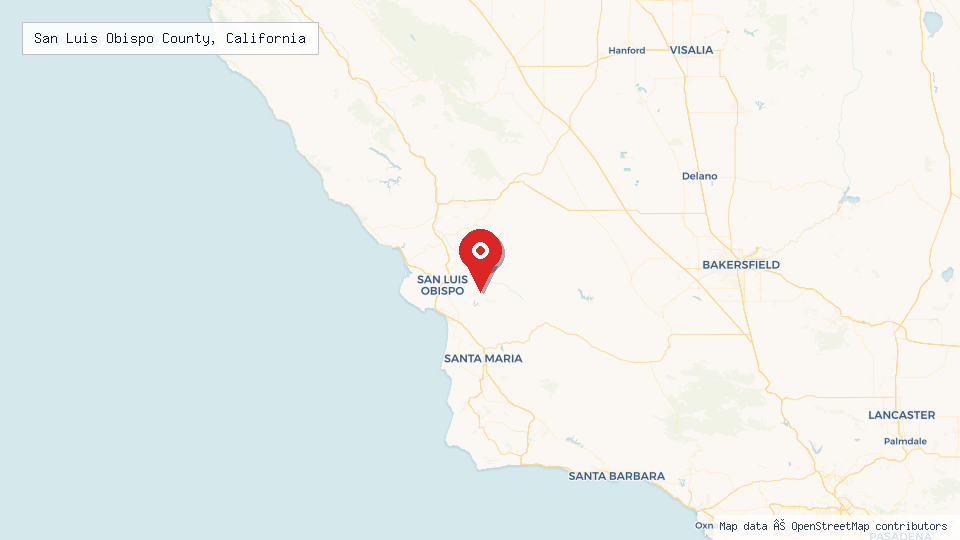 Street map of San Luis Obispo County, California with location pin