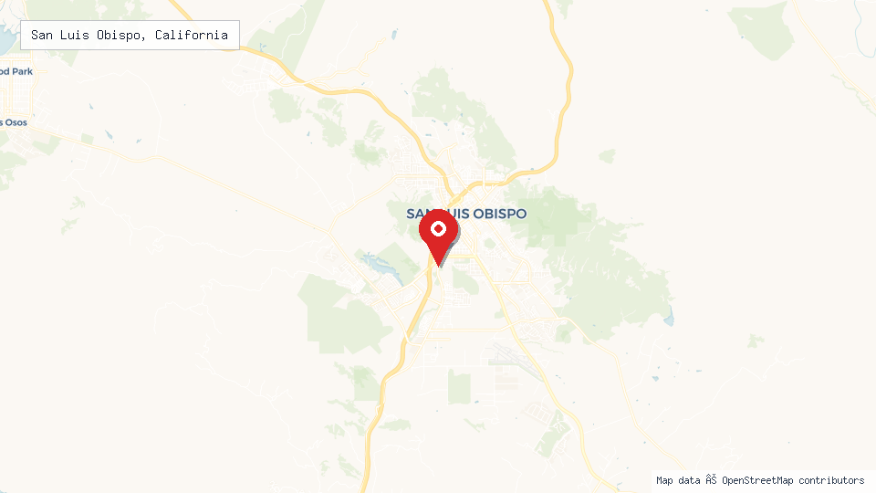 Street map of San Luis Obispo, California with location pin