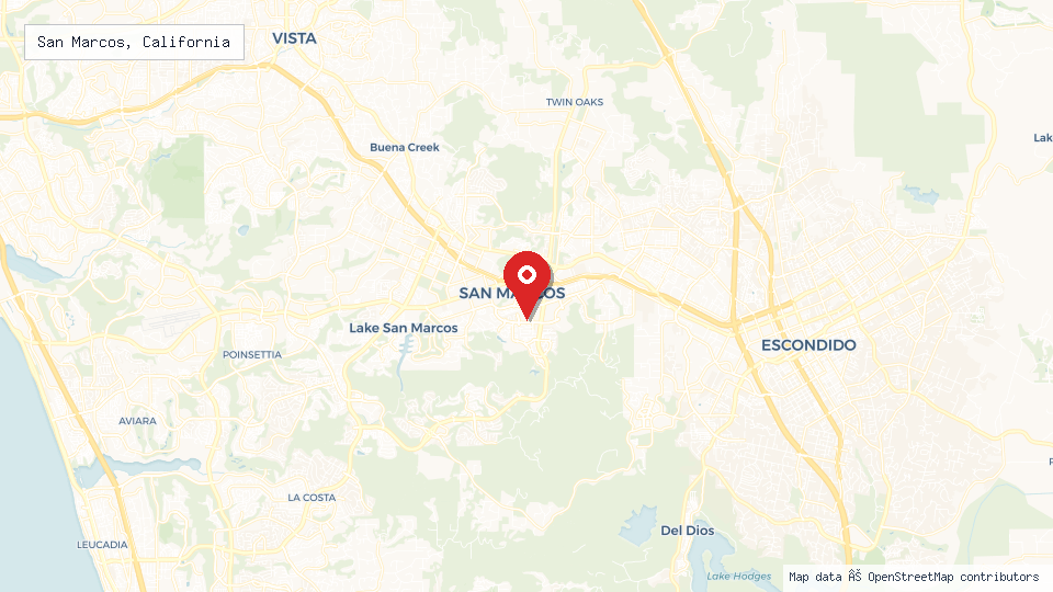 Street map of San Marcos, California with location pin