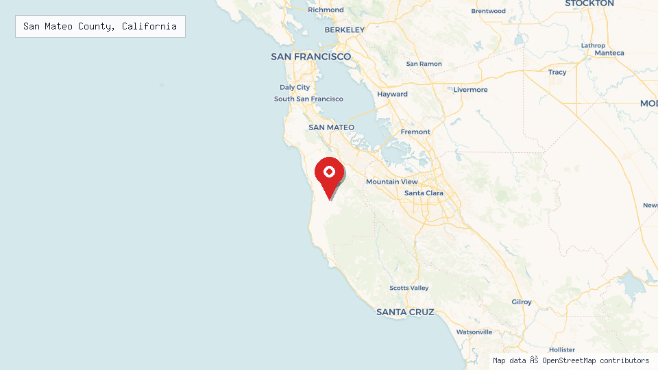 Street map of San Mateo County, California with location pin