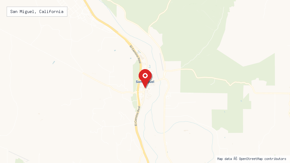 Street map of San Miguel, California with location pin