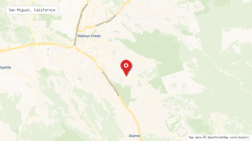 Street map of San Miguel, California with location pin